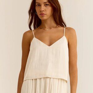 Z Supply Fiore Luxe Sheen Cropped Tank in Sandstone XS